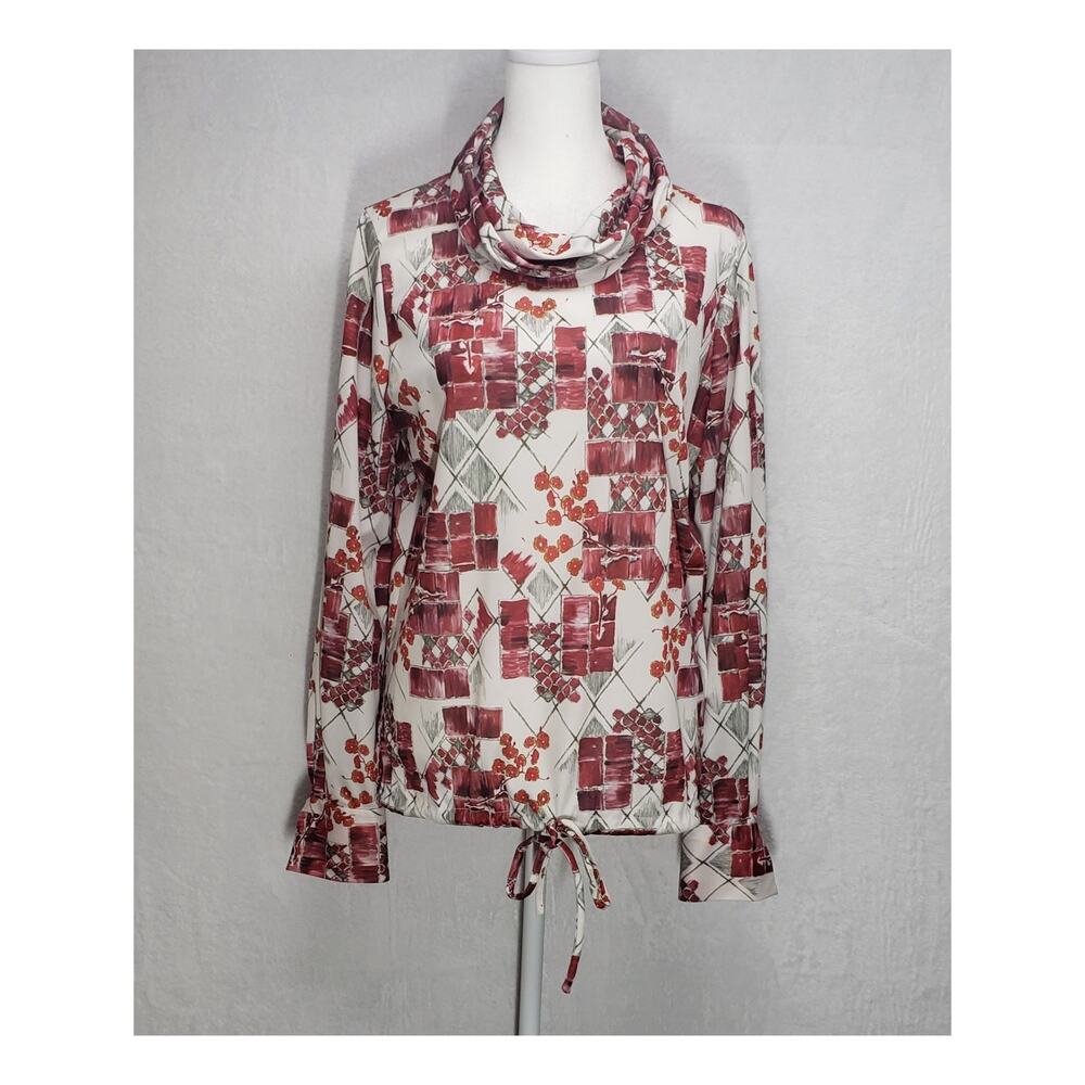 Vintage 70s Handmade Cowl Neck Blouse M Earthy Cherry Blossom  Cottagecore Boho